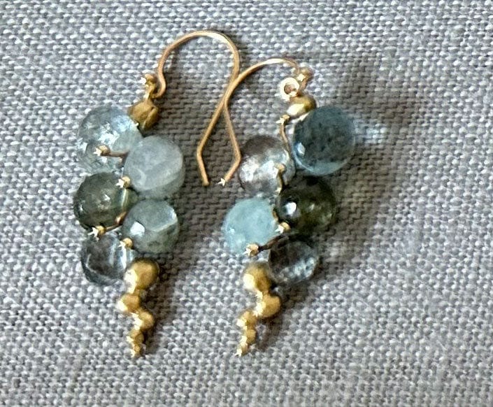 Rachel Atherly Earrings Small Moss Aquamarine Caviar 14K Earrings