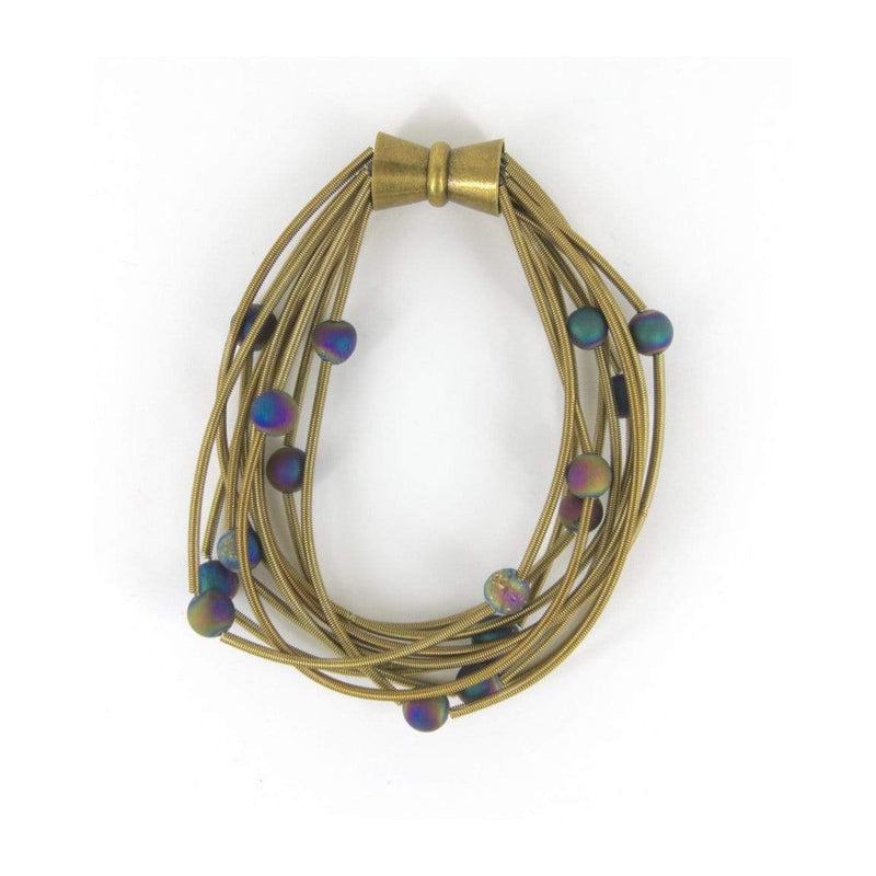 Sea Lily Bracelets 10 Strand Bronze Piano Wire Bracelet w. Iridescent Beads