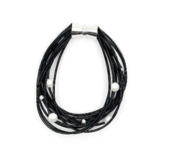 Sea Lily Bracelets Black Wire Bracelet with Fresh Water Pearls and Magnetic Clasp