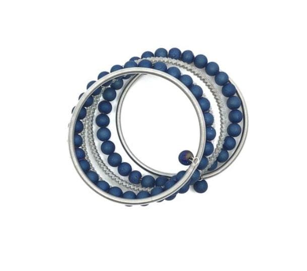 Sea Lily Bracelets Blue Stones on Wrap-Around Piano Wire Bracelet