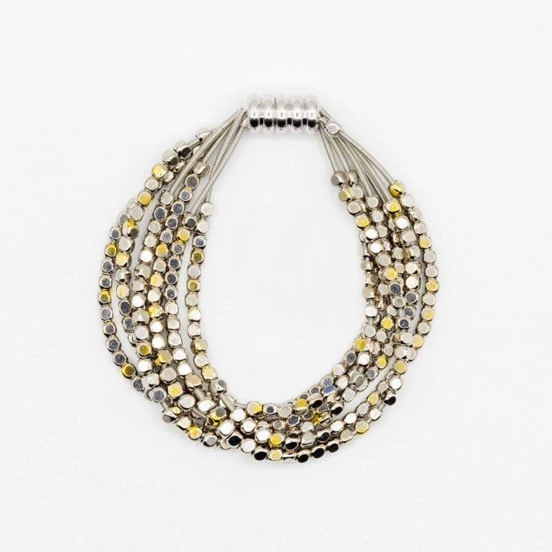 Sea Lily Bracelets Piano Wire Bracelet w/Gold-tone Sq Beads