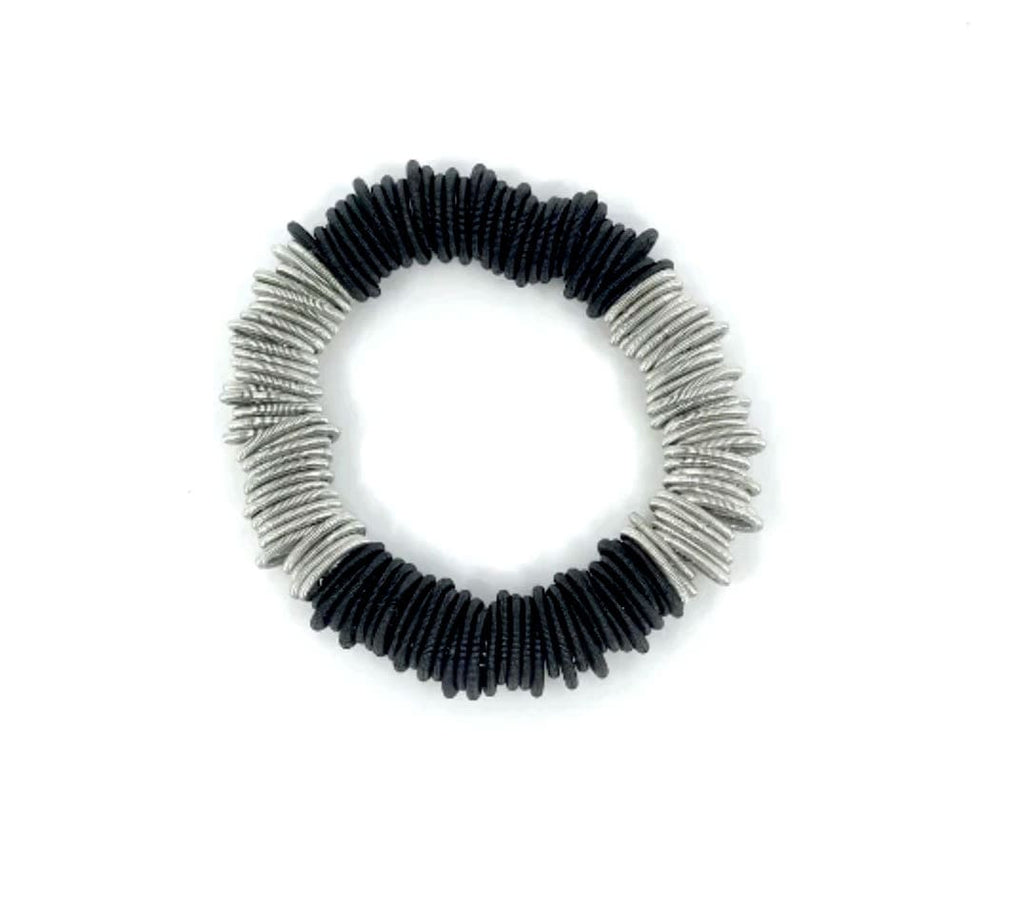 Sea Lily Bracelets Silver-tone & Black Piano Wire Bracelet