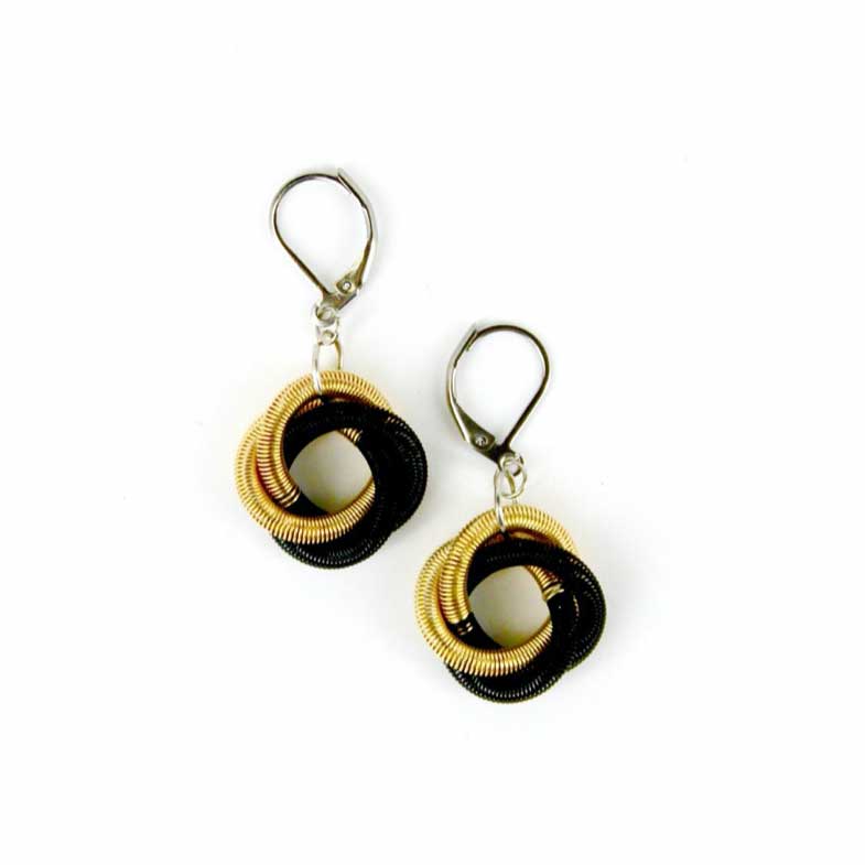 Sea Lily Earrings Black & Gold Floating Knot Earrings