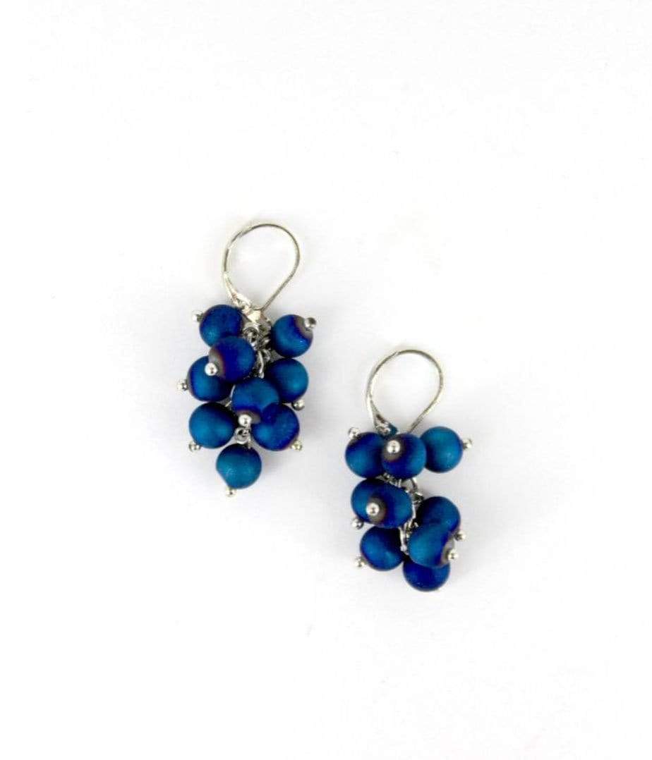 Sea Lily Earrings Blue Silver Cluster Earrings