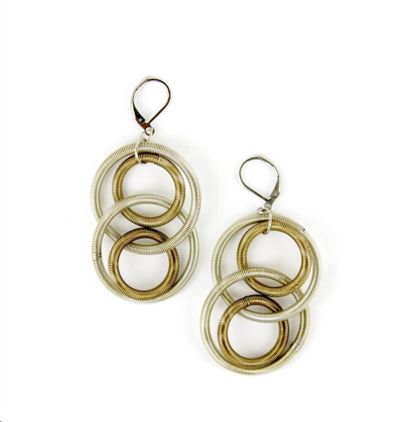 Sea Lily Earrings Bronze & Silver Piano Wire Loop Earring