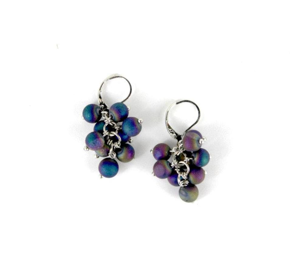 Sea Lily Earrings Iridescent Cluster Earrings Silvertone