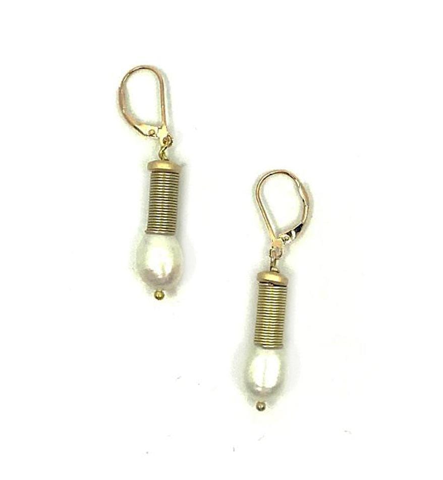 Sea Lily Earrings Pearl Goldtone Tube Earrings