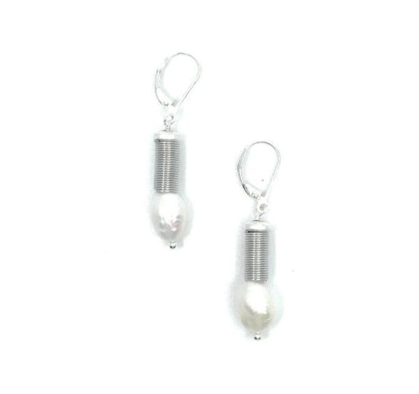Sea Lily Earrings Pearl Silvertone Tube Earrings