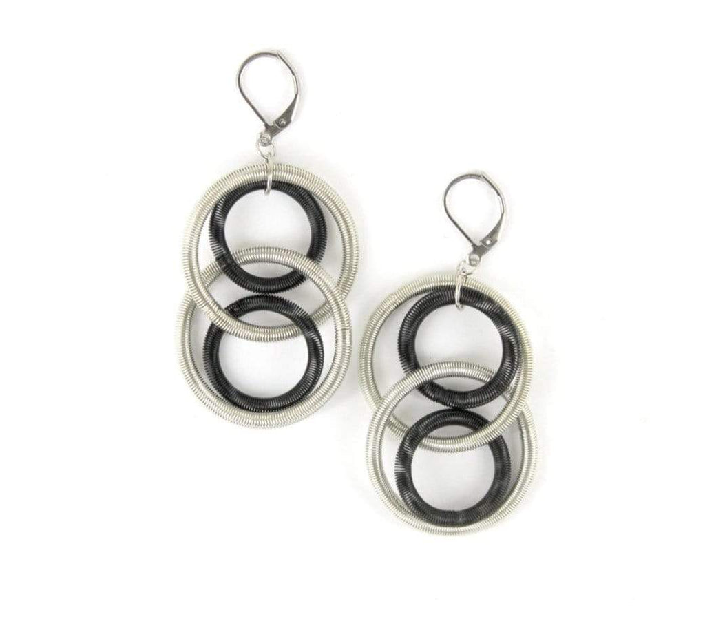 Sea Lily Earrings Silver/Black Large Loop Piano Wire Earring