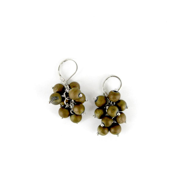 Sea Lily Earrings Silver Brown Bead Cluster Earrings