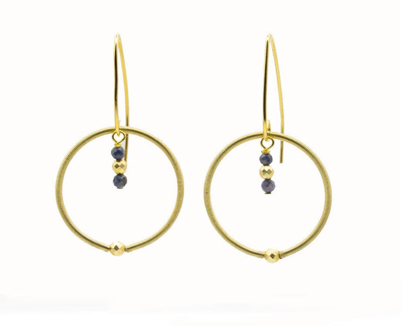 Sea Lily Earrings Wire Loop Sapphire Drop Earrings