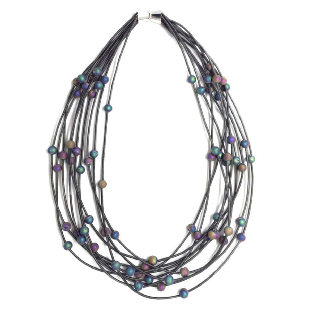 Sea Lily Necklaces 10 Layer Piano Wire Slate Necklace w/ Iridescent Beads