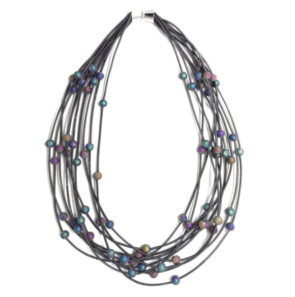 Sea Lily Necklaces 10 Layer Piano Wire Slate Necklace w/ Iridescent Beads