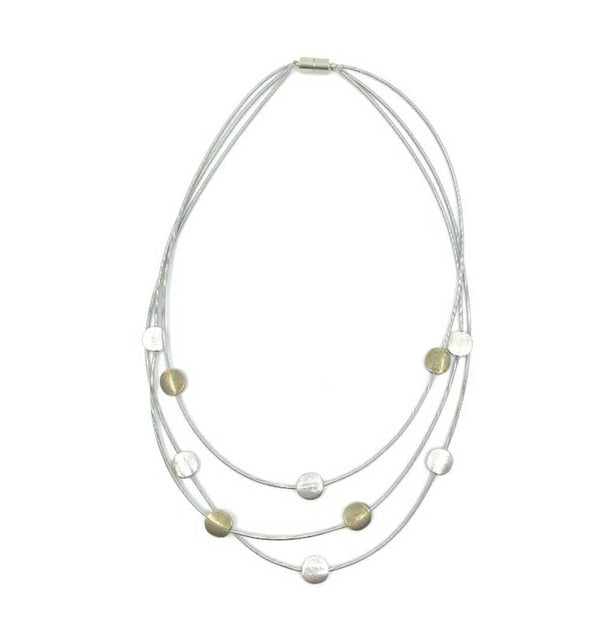 Sea Lily Necklaces 3 Strand Piano Wire Necklace with Silver & Gold Discs