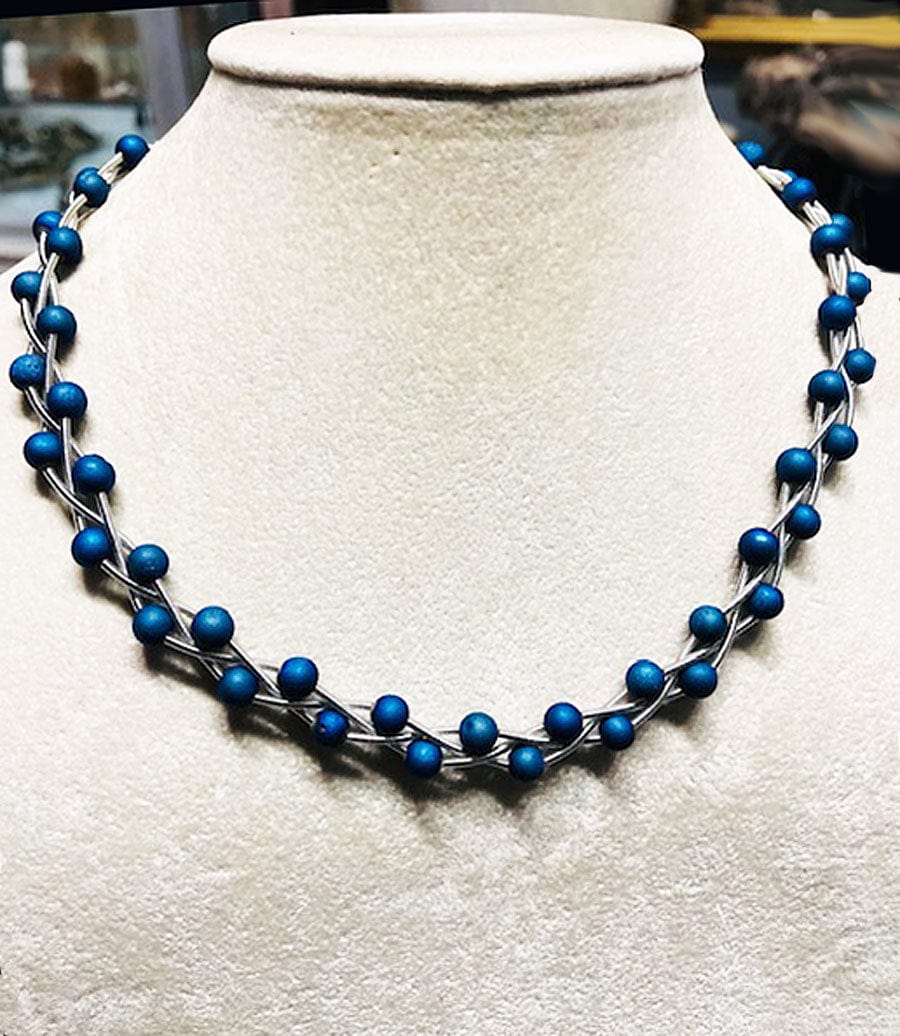 Sea Lily Necklaces Braided Piano Wire Necklace w. Blue Beads