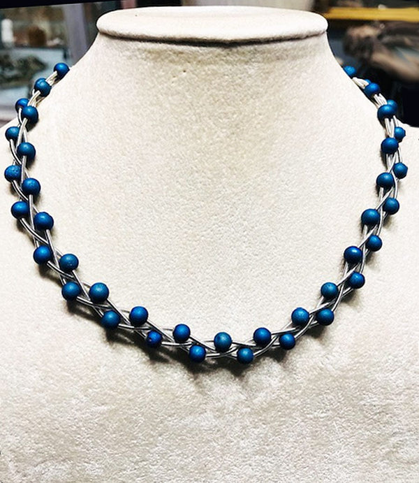Sea Lily Necklaces Braided Piano Wire Necklace w. Blue Beads