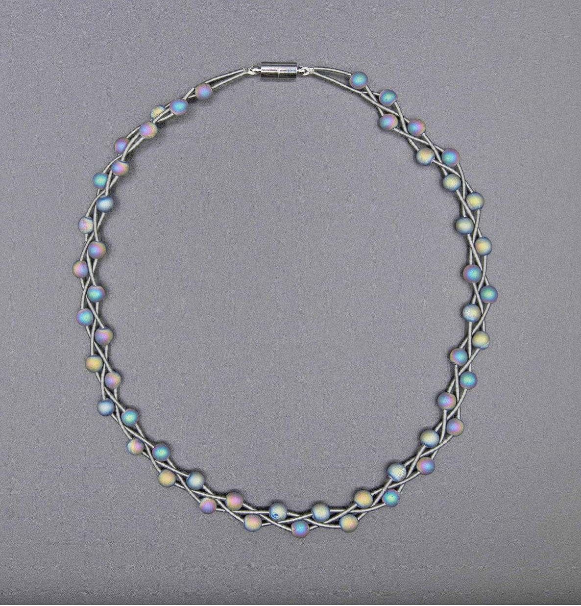 Sea Lily Necklaces Slate Braided Wire Necklace w/ Iridescent Beads