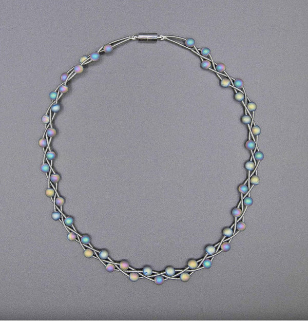 Sea Lily Necklaces Slate Braided Wire Necklace w/ Iridescent Beads